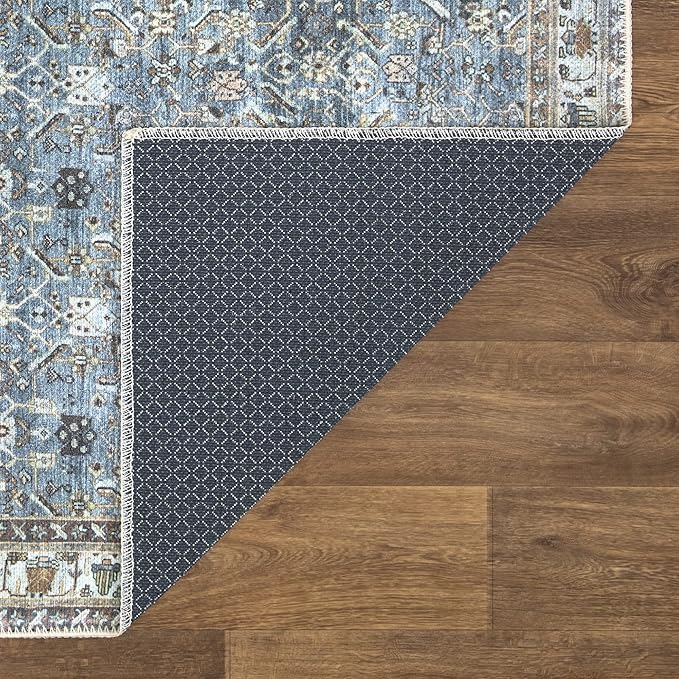 Bloom Rugs Washable Non-Slip 7 ft Runner - Blue/Beige Traditional Runner for Entryway, Hallway, Bathroom, and Kitchen - Exact Size: 2.5' x 7'
