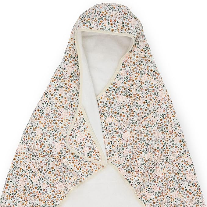 Little Unicorn Premium Hooded Bath Towel| Absorbent Cotton & Terry Blend | Larger Size, 1-6 Years (Pressed Petals)