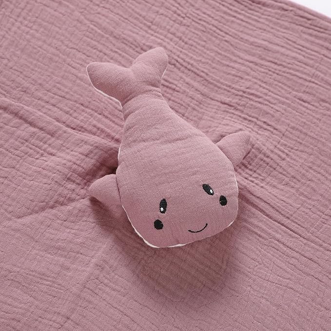 Organic Cotton Muslin Loveys for Babies,Security Blankets for Baby Lovey,Unisex Baby Essentials Neutral,Baby Registry Search,Newborn Baby Gifts for Boys and Girls (Whale Violet)