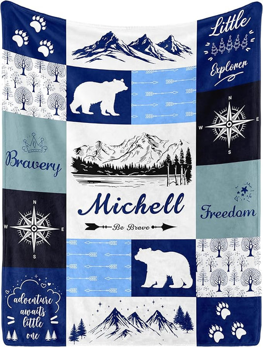 Personalized Baby Blanket with Name, Custom Name Blanket for Kids Soft Flanne Blankets in Easter Personalized Baby Gifts for Infant Newborn Shower (Mountain)
