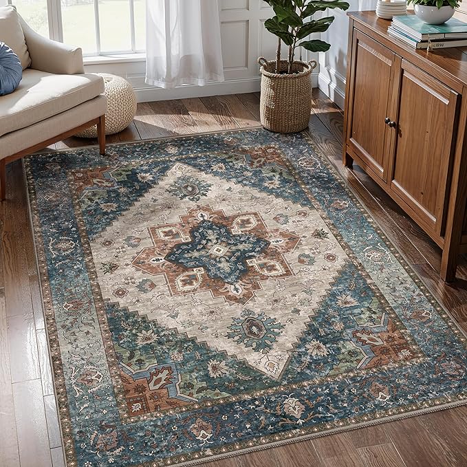Ciicool Boho Area Rug 3x5ft Washable Bedroom Rug Non-Slip Oriental Entryway Throw Rug Low-Pile Indoor Floor Carpet for Living Room Laundry Foyer Decor
