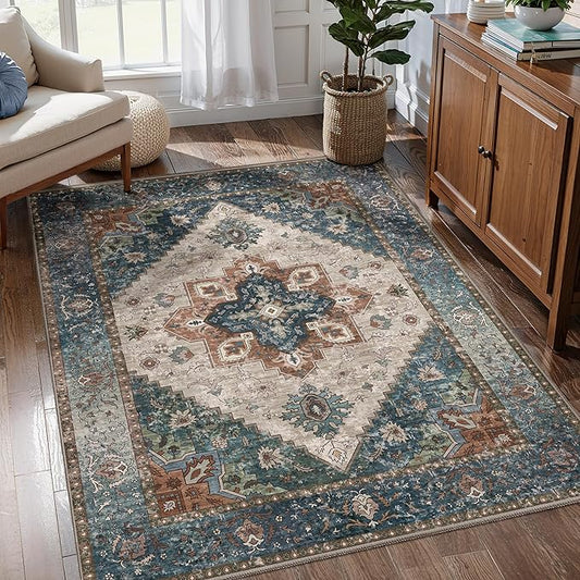 Ciicool Boho Area Rug 3x5ft Washable Bedroom Rug Non-Slip Oriental Entryway Throw Rug Low-Pile Indoor Floor Carpet for Living Room Laundry Foyer Decor