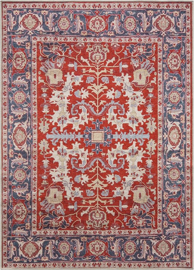 Keen Home Design 5x7 Rug - Machine Washable Area Rug with Non-Slip Backing, Ideal for Living Room, Dining Room, Bedroom - Vintage, Easy Clean, Durable, Low Pile Rug - (5' x 7')