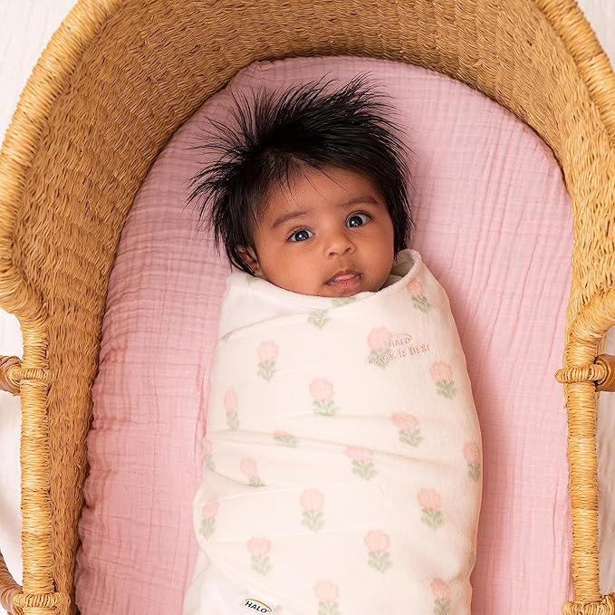 HALO Micro-Fleece Sleepsack Swaddle, 3-Way Adjustable Wearable Blanket, TOG 3.0, Block Flower, Small, 3-6 Months