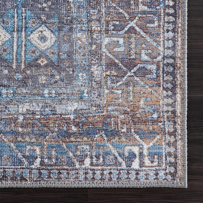 Bloom Rugs Washable 6' x 9' Rug - Slate Gray/Blue Traditional Area Rug for Living Room, Bedroom, Dining Room, and Kitchen - Exact Size: 6' x 9'