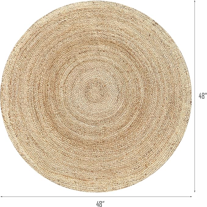 Hausattire Hand Woven Jute Braided Rug, 4’ Round – Natural, Reversible Boho Entry Area Rugs for Kitchen, Living Room I Farmhouse Decorative Floor Rug, 4 Feet Round