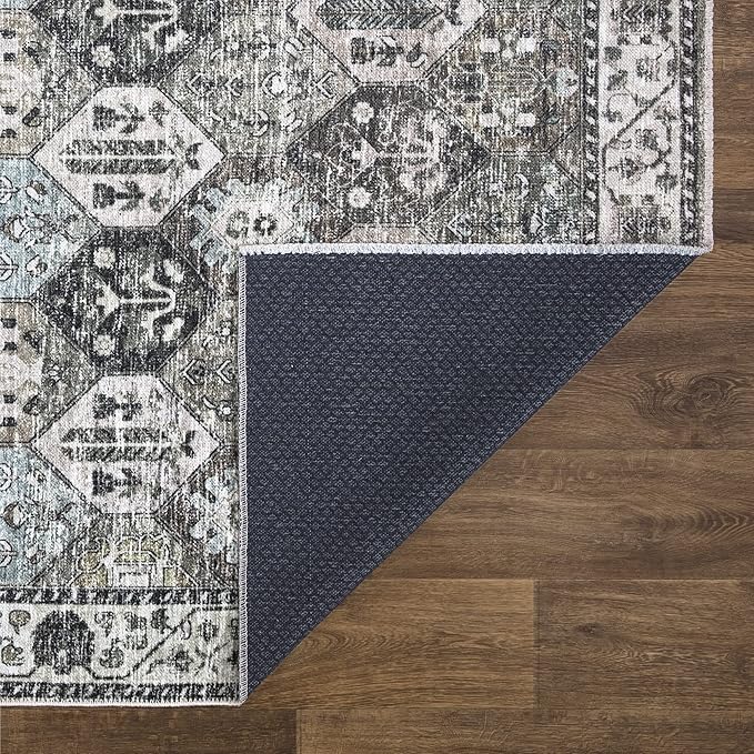Bloom Rugs Caria Washable Non-Slip 10 ft Runner - Beige/Olive Traditional Runner for Entryway, Hallway, Bathroom, and Kitchen - Exact Size: 2'6" x 10'