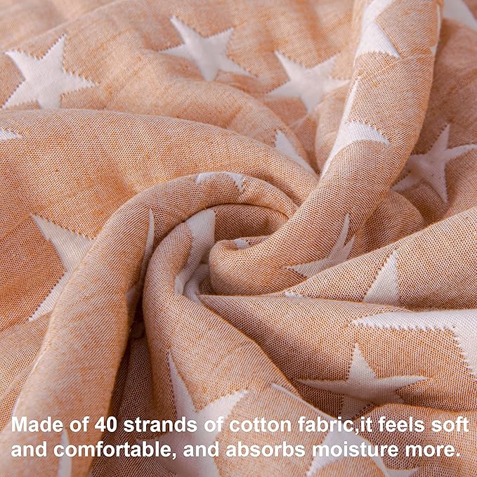NTBAY 3 Layer Toddler Blanket, Muslin Cotton Jacquard Bed Blankets, Lightweight Thermal Baby Blanket, Super Soft and Warm Crib Blanket for All Seasons, Decoration Gift, 30"x40", Pale Orange Star