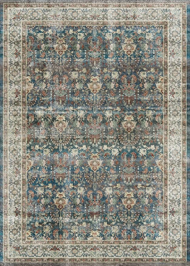 Dripex Vintage 5x7 Area Rugs - Large Washable Area Rug for Living Room Bedroom Oriental Medallion Floral Print Floor Carpet Low-Pile Indoor Soft Non-Slip Accent Rug Farmhouse Home Office Decor