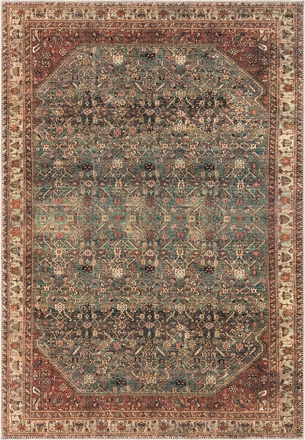 Keen Home Design 8x10 Rug - Machine Washable Area Rug with Non-Slip Backing, Ideal for Living Room, Dining Room, Bedroom - Vintage, Easy Clean, Durable, Low Pile Rug - (8' x 10')