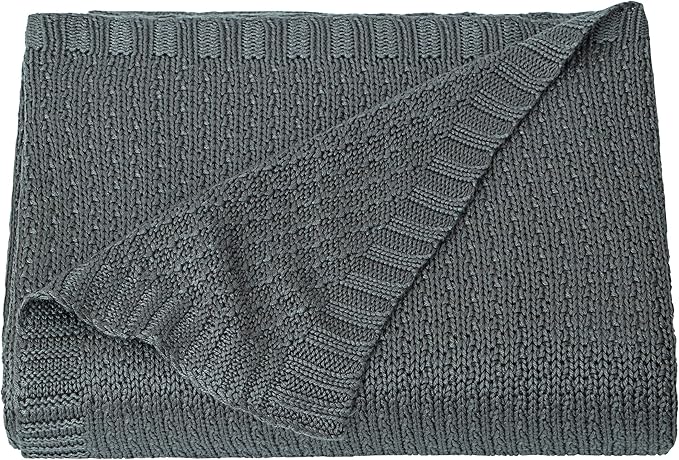 NTBAY Cable Knit Cooling Toddler Blanket, Soft and Breathable Baby Blanket 30x40 Inches Made from Rayon Derived from Bamboo for Crib, Stroller, Nursery, Dark Grey