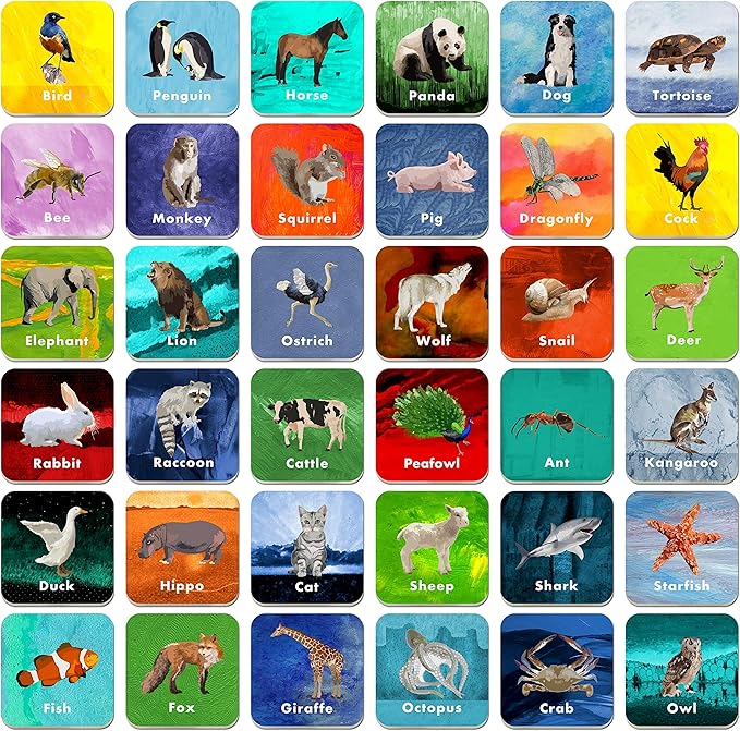 36 Pair Animal Matching Game Flash Cards Erasable (Each Measures 2” X 2”)