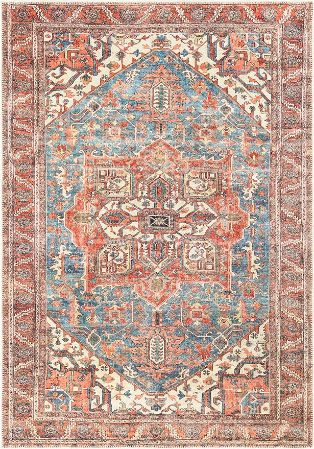 Keen Home Design 9x12 Rug - Machine Washable Area Rug with Non-Slip Backing, Ideal for Living Room, Dining Room, Bedroom - Vintage, Easy Clean, Durable, Low Pile Rug - (9' x 12')