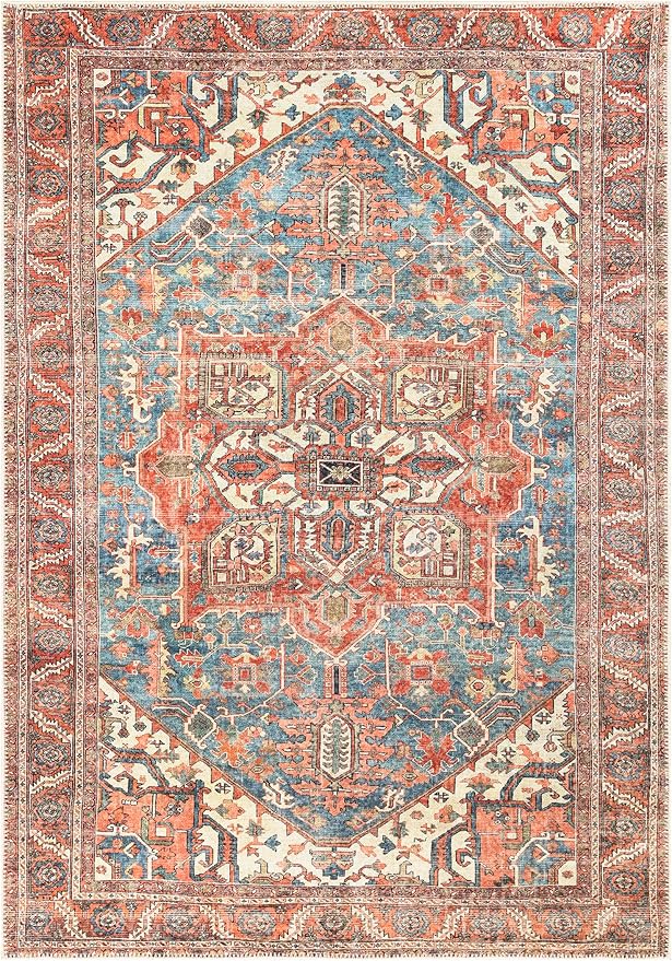 Keen Home Design 8x10 Rug - Machine Washable Area Rug with Non-Slip Backing, Ideal for Living Room, Dining Room, Bedroom - Vintage, Easy Clean, Durable, Low Pile Rug - (8' x 10')