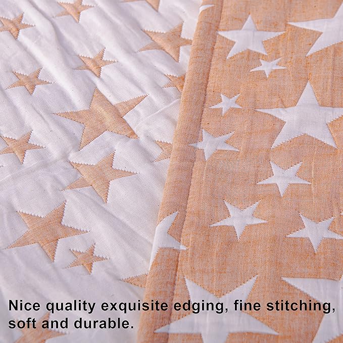 NTBAY 3 Layer Toddler Blanket, Muslin Cotton Jacquard Bed Blankets, Lightweight Thermal Baby Blanket, Super Soft and Warm Crib Blanket for All Seasons, Decoration Gift, 45"x60", Pale Orange Star