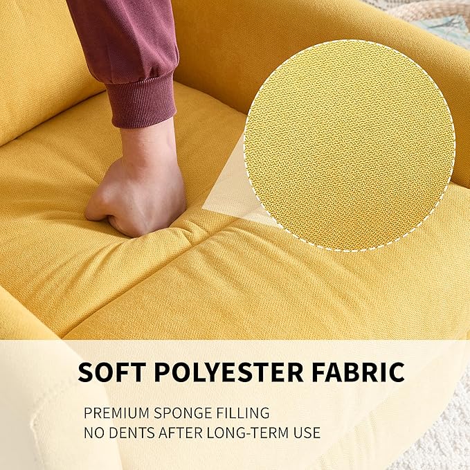 360° Swivel Rocking Chair for Nursery, Manual Glider Chair Nursing Chair with Side Pockets, Polyester Glider for Living Room, Heavy Duty Motion Mechanism, Yellow