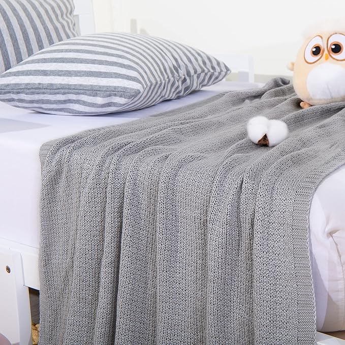 NTBAY Cable Knit Cooling Toddler Blanket, Soft and Breathable Baby Blanket 30x40 Inches Made from Rayon Derived from Bamboo for Crib, Stroller, Nursery, Sliver Grey