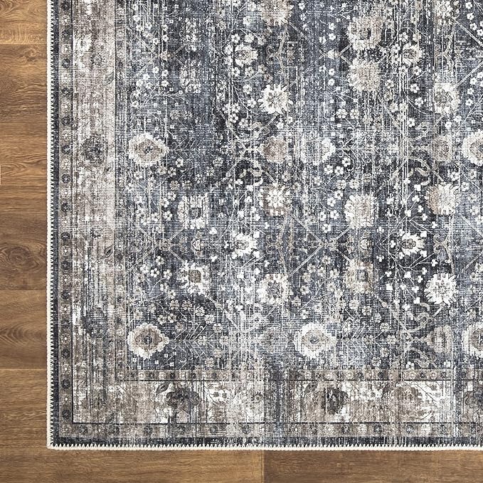 Bloom Rugs Washable Non-Slip 12 ft Runner - Black/Brown Traditional Runner for Entryway, Hallway, Bathroom, and Kitchen - Exact Size: 2.5' x 12'