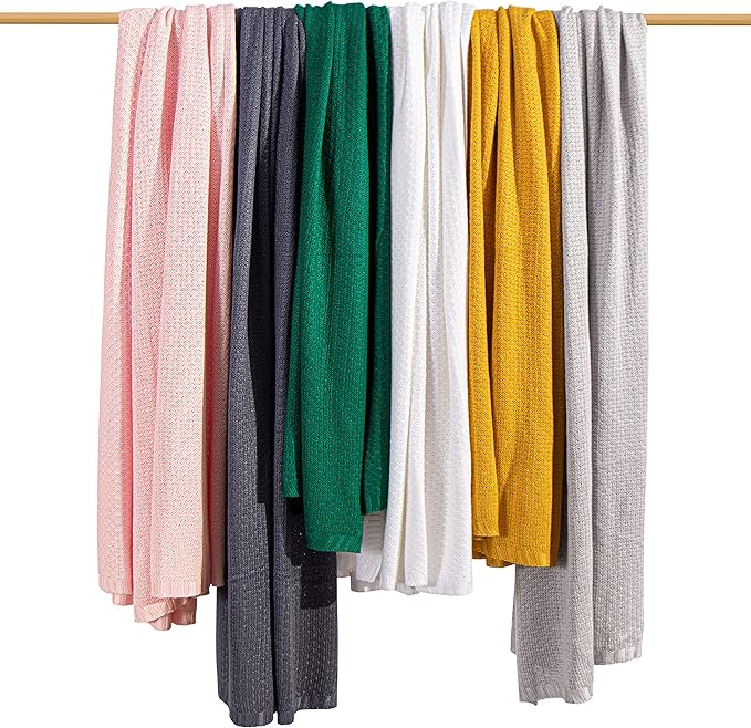 NTBAY Cable Knit Cooling Throw Blanket, Soft and Breathable Throw Blanket 51x67 Inches Made from Rayon Derived from Bamboo for Couch, Sofa, Nap, White