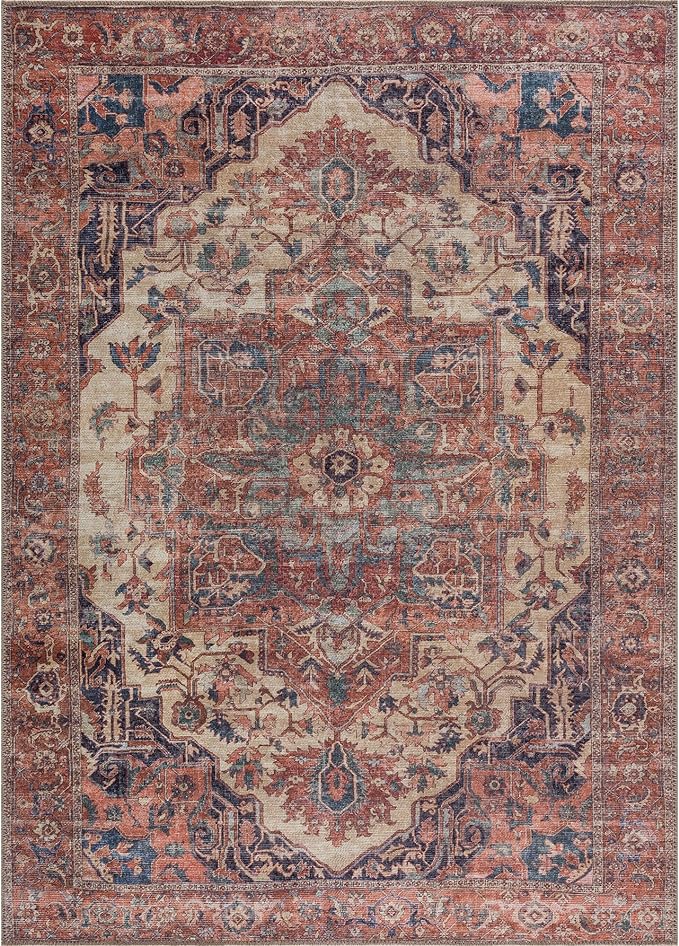 Bloom Rugs Washable 9' x 12' Rug - Beige/Terracotta Traditional Area Rug for Living Room, Bedroom, Dining Room, and Kitchen - Exact Size: 9' x 12'