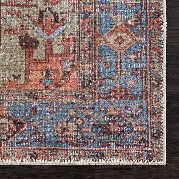 Bloom Rugs Washable 10 ft Runner - Terracotta/Blue Traditional Runner for Entryway, Hallway, Bathroom, and Kitchen - Exact Size: 2.5' x 10'