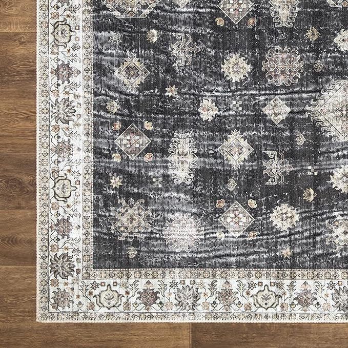 Bloom Rugs Washable Non-Slip 12 ft Runner - Black/Ivory Traditional Runner for Entryway, Hallway, Bathroom, and Kitchen - Exact Size: 2.5' x 12'