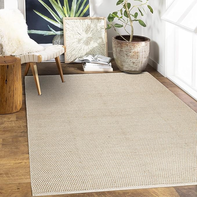 Bedding Craft Jute Cotton Matty Area Rug for Living Room 60x96 Inch - Natural - Machine Washable 5x8 Feet Rugs - 70% Jute and 30% Cotton