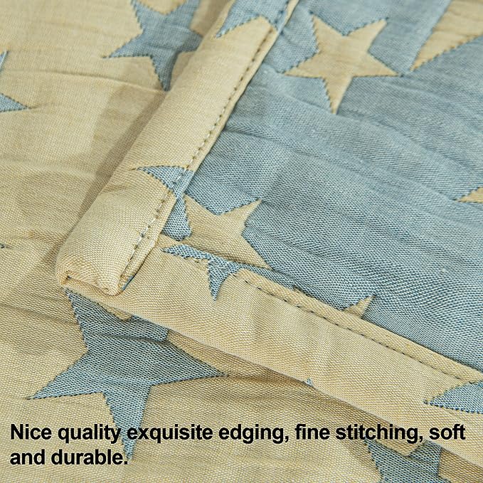NTBAY 3 Layer Toddler Blanket, Muslin Cotton Jacquard Bed Blankets, Lightweight Thermal Baby Blanket, Super Soft and Warm Crib Blanket for All Seasons, Decoration Gift, 30"x40", Blue and Yellow Star
