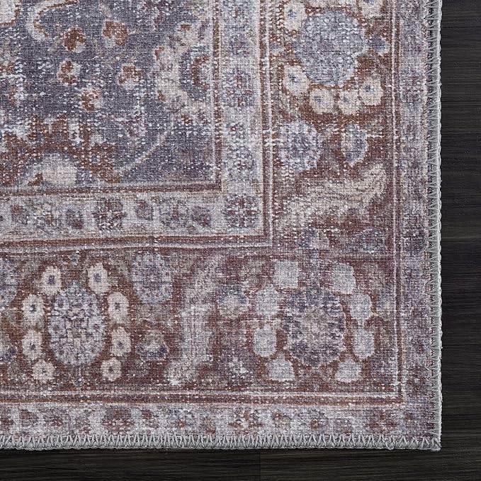 Bloom Rugs Washable 7 ft Runner - Brown/Dark Gray Traditional Runner for Entryway, Hallway, Bathroom, and Kitchen - Exact Size: 2.5' x 7'