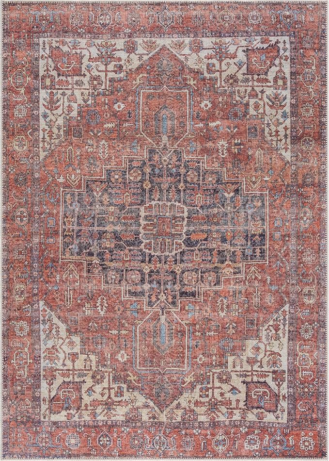 Bloom Rugs Washable 9' x 12' Rug - Red/Orange/Beige Traditional Area Rug for Living Room, Bedroom, Dining Room, and Kitchen - Exact Size: 9' x 12'