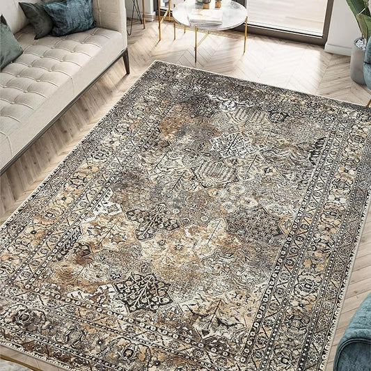 Keen Home Design 5x7 Rug - Machine Washable Area Rug with Non-Slip Backing, Ideal for Living Room, Dining Room, Bedroom - Vintage, Easy Clean, Durable, Low Pile Rug - (5' x 7')