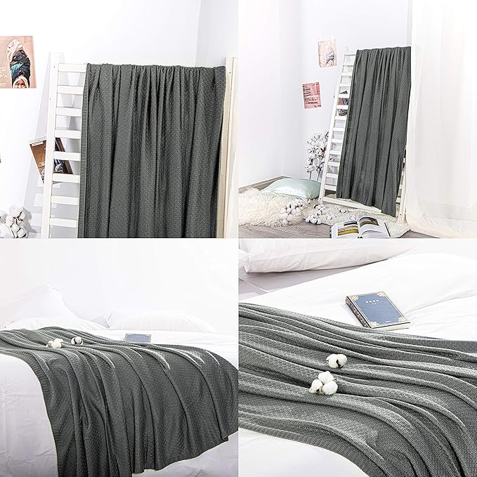 NTBAY Cable Knit Cooling Throw Blanket, Soft and Breathable Throw Blanket 51x67 Inches Made from Rayon Derived from Bamboo for Couch, Sofa, Nap, Dark Grey