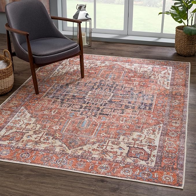 Bloom Rugs Washable 8' x 10' Rug - Red/Orange/Beige Traditional Area Rug for Living Room, Bedroom, Dining Room, and Kitchen - Exact Size: 8' x 10'