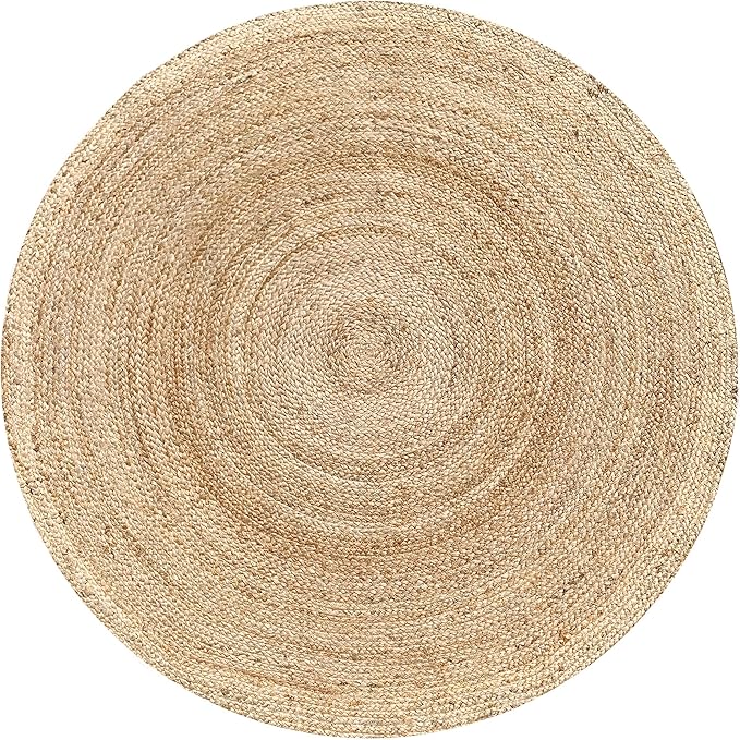 Hausattire Hand Woven Jute Braided Rug, 4’ Round – Natural, Reversible Boho Entry Area Rugs for Kitchen, Living Room I Farmhouse Decorative Floor Rug, 4 Feet Round
