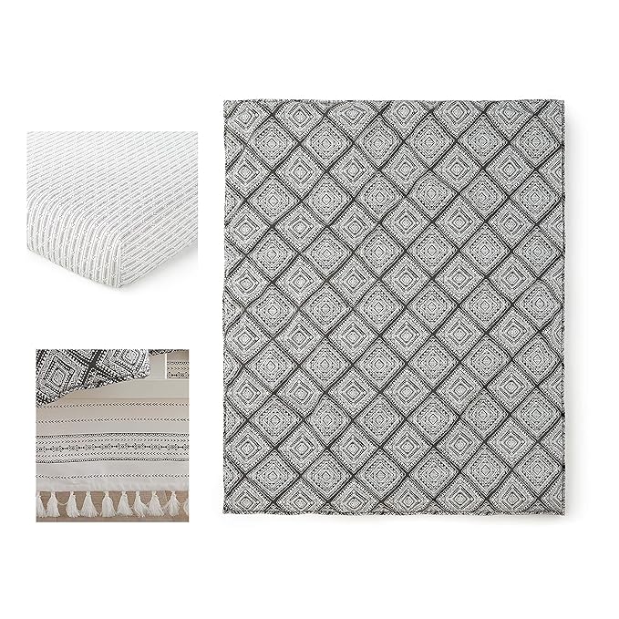 Levtex Baby Nest & Nod Riley 3pc Bedding Set, Cotton, Charcoal (Quilt, Dust Ruffle, Crib Fitted Sheet)