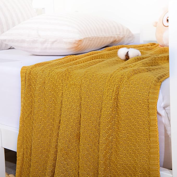 NTBAY Cable Knit Cooling Toddler Blanket, Soft and Breathable Baby Blanket 30x40 Inches Made from Rayon Derived from Bamboo for Crib, Stroller, Nursery, Ginger Yellow