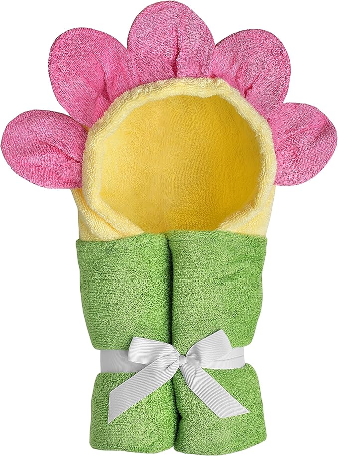 Hooded Baby Towel for Kids 2-8 | Large 100% Cotton Baby Towel for Girls | Cute Flower Bath Towels for Babies and Toddlers with Pink Petals