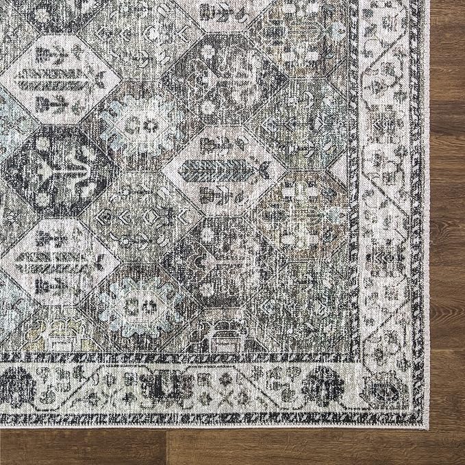 Bloom Rugs Caria Washable Non-Slip 10 ft Runner - Beige/Olive Traditional Runner for Entryway, Hallway, Bathroom, and Kitchen - Exact Size: 2'6" x 10'