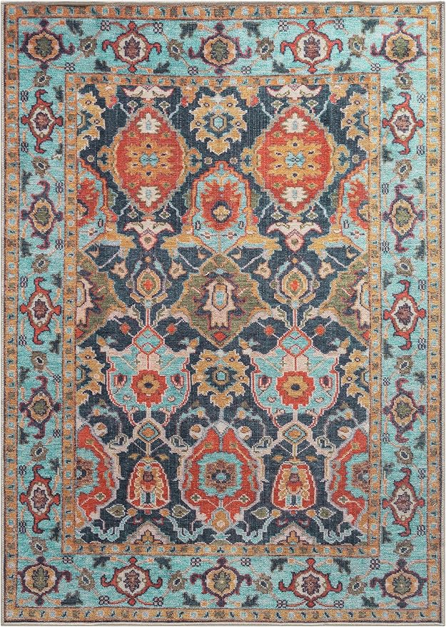 Keen Home Design 8x10 Rug - Machine Washable Area Rug with Non-Slip Backing, Ideal for Living Room, Dining Room, Bedroom - Vintage, Easy Clean, Durable, Low Pile Rug - (8' x 10')