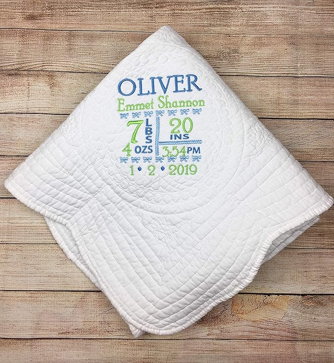 Birth Statistics Blanket Newborn Personalized Baby Gifts for Girls and Boys Birthday Stats Weight, pounds, Month and Year Born Announcement