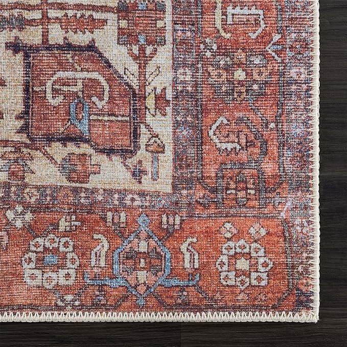 Bloom Rugs Washable 7 ft Runner - Red/Orange/Beige Traditional Runner for Entryway, Hallway, Bathroom, and Kitchen - Exact Size: 2.5' x 7'