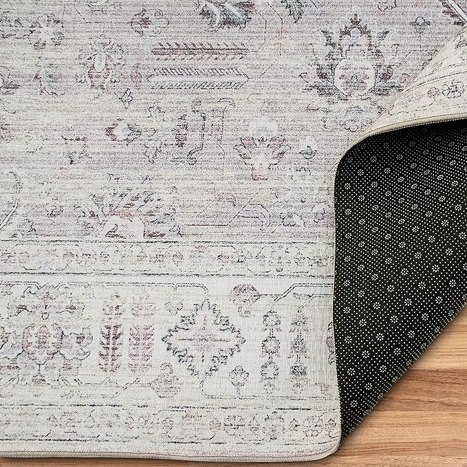 ReaLife Machine Washable Area Rug - Living Room Bedroom Bathroom Kitchen Entryway Office - Padded Low Pile Stain Resistant Premium - Boho Farmhouse Vintage - Ola - Beige 4' x 6'