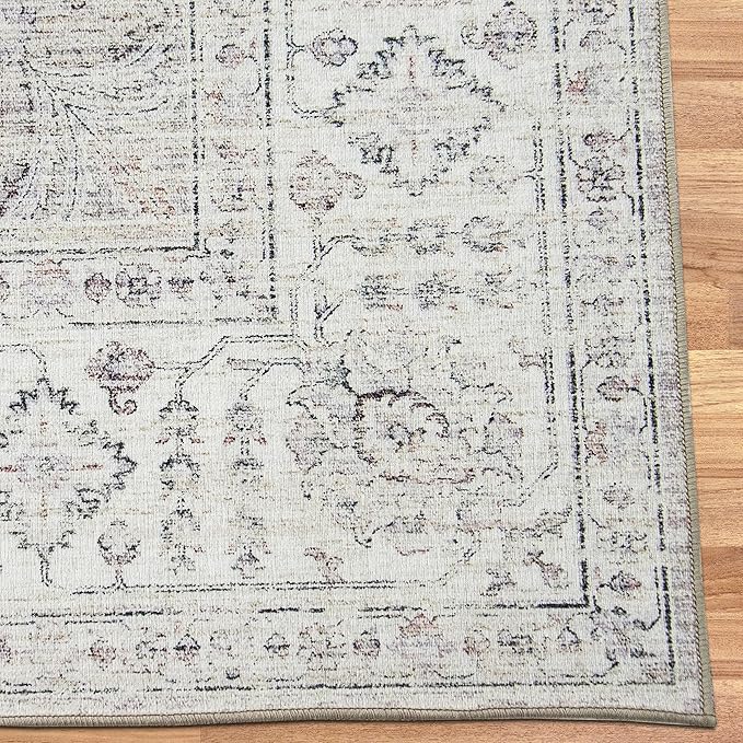 ReaLife Machine Washable Area Rug - Living Room Bedroom Bathroom Kitchen Entryway Office - Padded Low Pile Stain Resistant Premium - Boho Farmhouse Vintage - Ola - Beige 4' x 6'