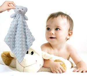 CREVENT Soft Cozy Baby Blankets for Boys Girls + Security Blanket, Set with a Gift Bag Newborn Essentials (Blue)