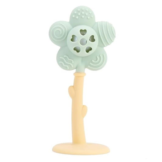 Generic 2 in 1 Sunflower Teether and Rattle Toy for Babies, 0-36 Months, BPA Free (Green)