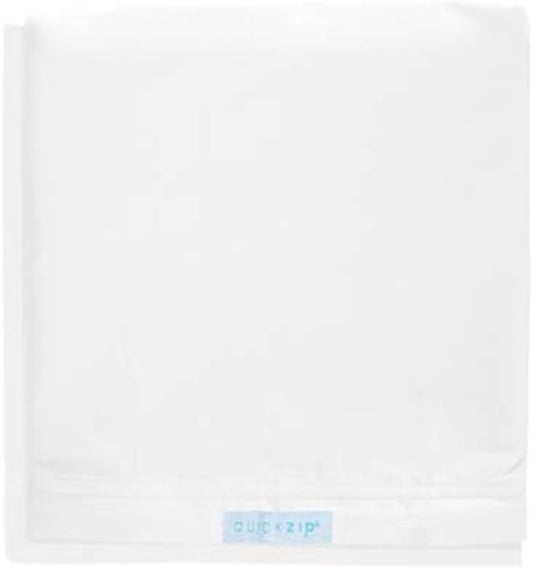 QuickZip Crib Extra Zip-On Sheet (SecureFit Wraparound Base Not Included) - Faster, Safer, Easier Baby Crib Sheets - White 100% Cotton - Fits All Standard Crib Mattresses