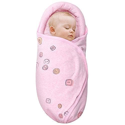 Organic Cotton Baby Swaddle Blankets, Unisex Baby Blanket Wrap for Newborn Baby Boys Girls, Skin Friendly Wearable Swaddling Sleep Sack Calms Startle Reflex (Button, Peachpink, 0-3 Months)