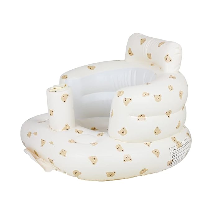 Inflatable Baby Seat, Inflatable Baby Chair for Babies 3 Months and Up, Summer Blow Up Chair with Built in Air Pump, Infant Floor Seats for Learning to Sit, Palying, Camping, Bear Head