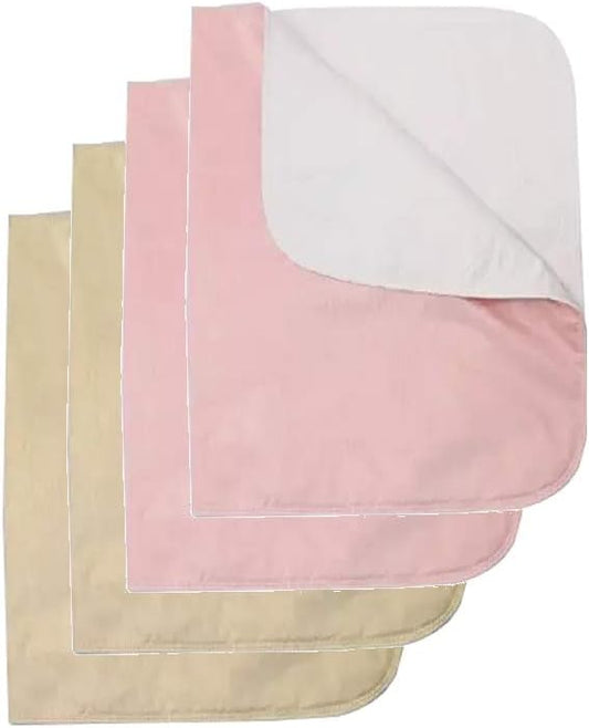 Platinum Care Reusable Bed Pads - Waterproof & Washable Incontinence Protector for Adults, Kids, Elderly, Dogs - Mattress and Chair Cover Pack of 4 - 18x24 (2 Tan 2 Pink)