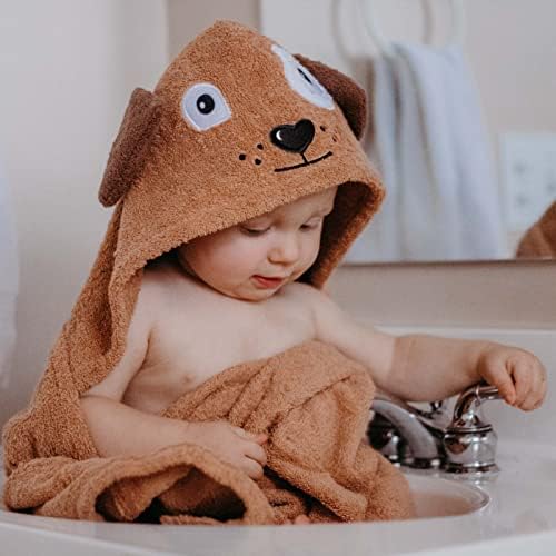 Hooded Baby Towel for Kids 2-8 | Large 100% Cotton Baby Towel for Girls or Boys in Brown | Unisex Cute Puppy Dog Bath Towels for Babies and Toddlers